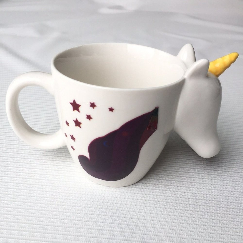 Unicorn Horse Head Coffee Mug Tea Cup White Purple Ceramic w Horn Fantasy Magic - Picture 2 of 12